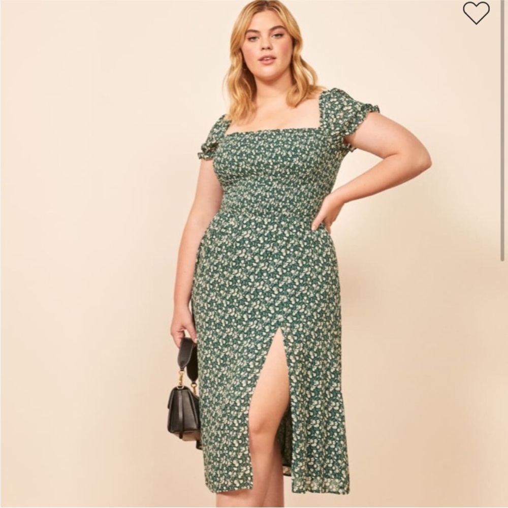Reformation Green Floral Dress